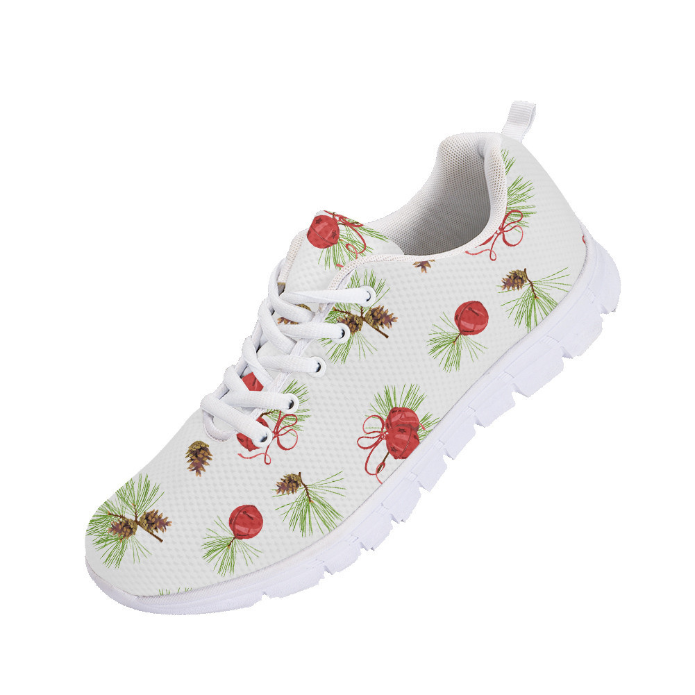 Pine Cones Spruce And Xmas Bells On White Background Running Shoes Sport Sneakers