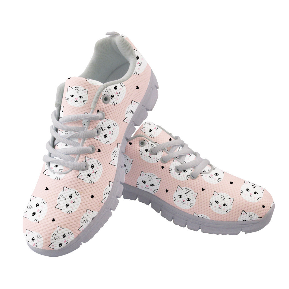 Pastel Peach Pink Face Of White Cat Running Shoes Sport Sneakers