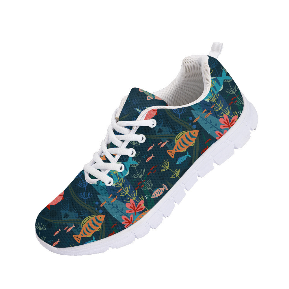 Pattern Of Aquarium Life With Colorful Fishes And Sea Weeds Swimming Running Shoes Sport Sneakers