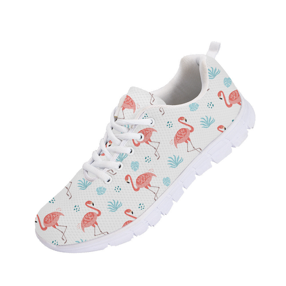 Pink Flamingo With Tropical Blue Leaves Running Shoes Sport Sneakers