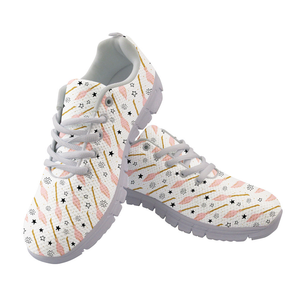 Pink Flying Broom Stars Polka Dots For Witches School Of Magic Running Shoes Sport Sneakers