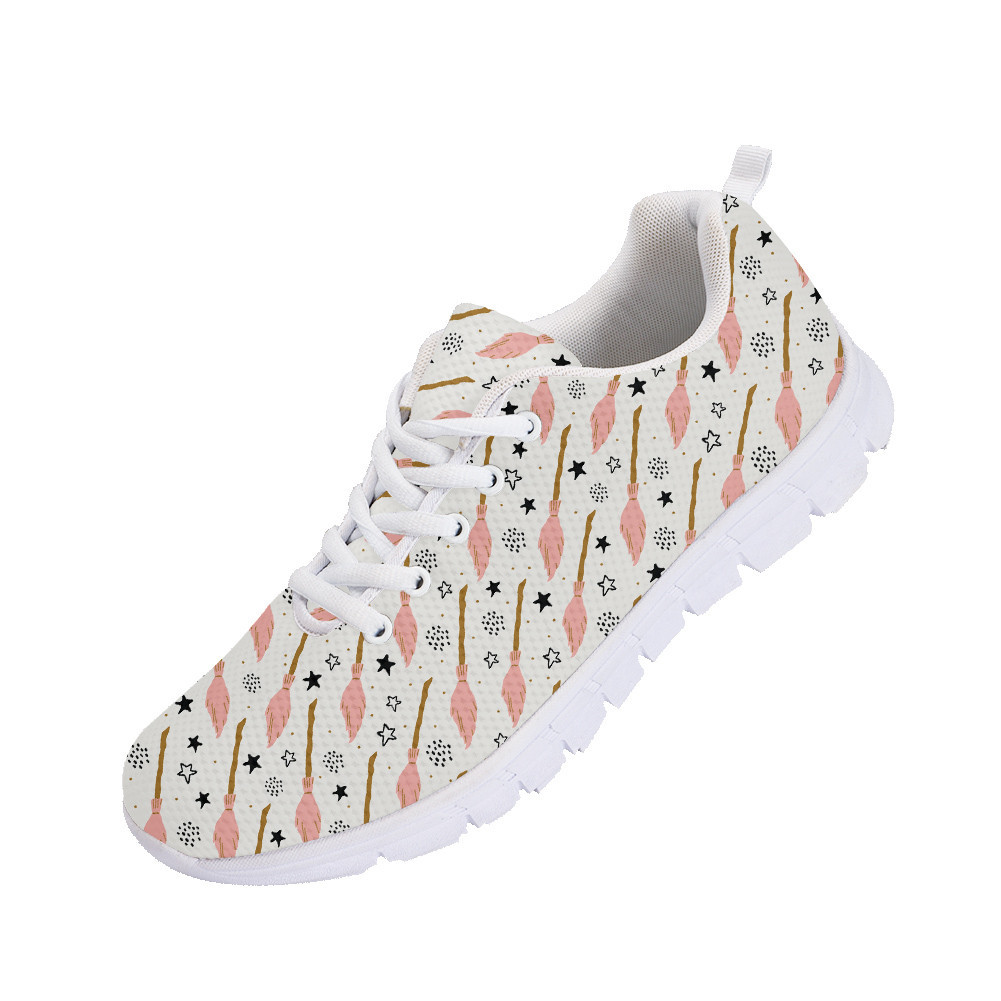 Pink Flying Broom Stars Polka Dots For Witches School Of Magic Running Shoes Sport Sneakers