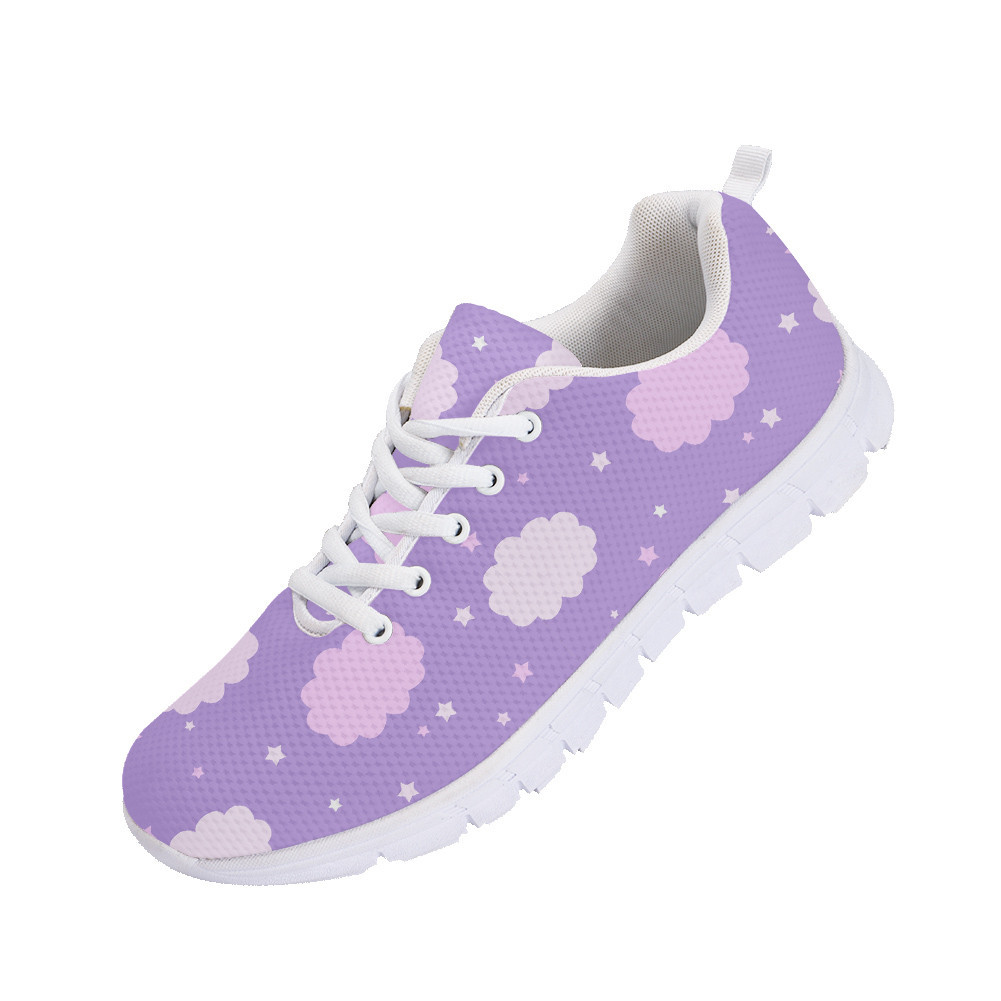 Pastel Pink Clouds And Stars On Lilac Background Running Shoes Sport Sneakers