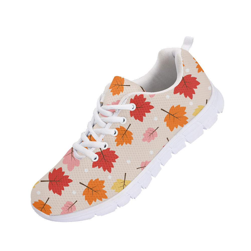 Pastel Pink Red And Orange Maple Leaves Pattern Running Shoes Sport Sneakers