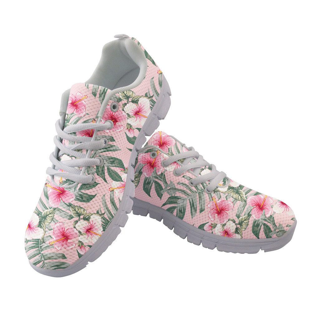 Pink Hibiscus Flowers On Isolated Dark Pink Pastel Background Running Shoes Sport Sneakers