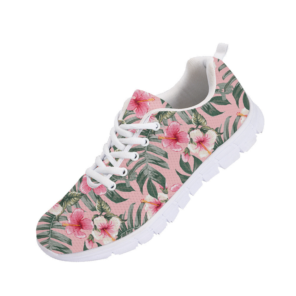 Pink Hibiscus Flowers On Isolated Dark Pink Pastel Background Running Shoes Sport Sneakers