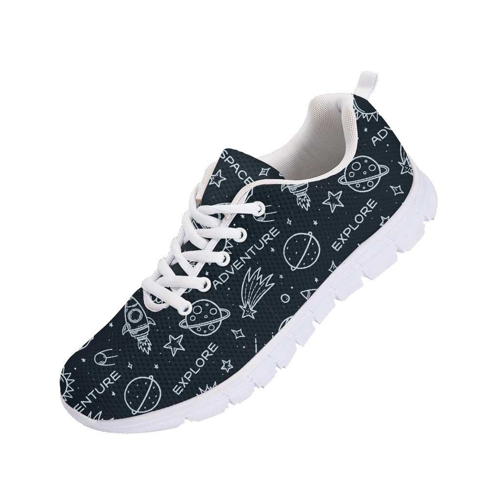 Planets Stars Rockets Sun Space Theme Cartoon Doodle Illustration Running Shoes Sport Sneakers