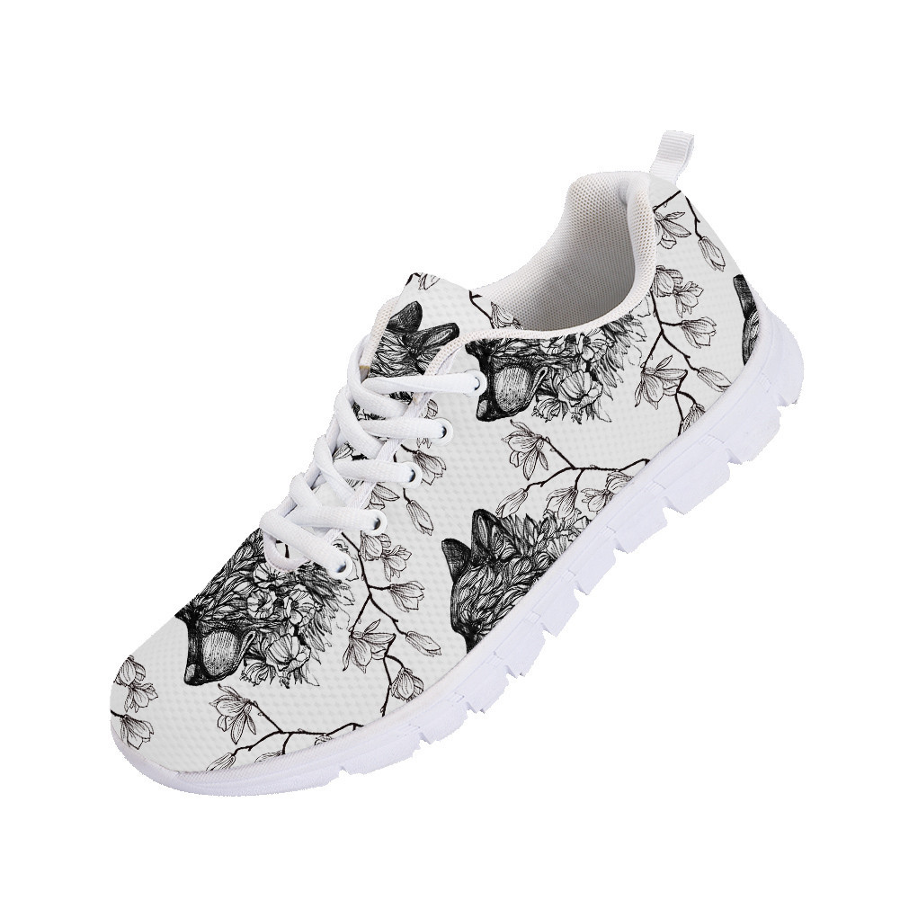 Nature Flowers And Black Wolfs Head Running Shoes Sport Sneakers