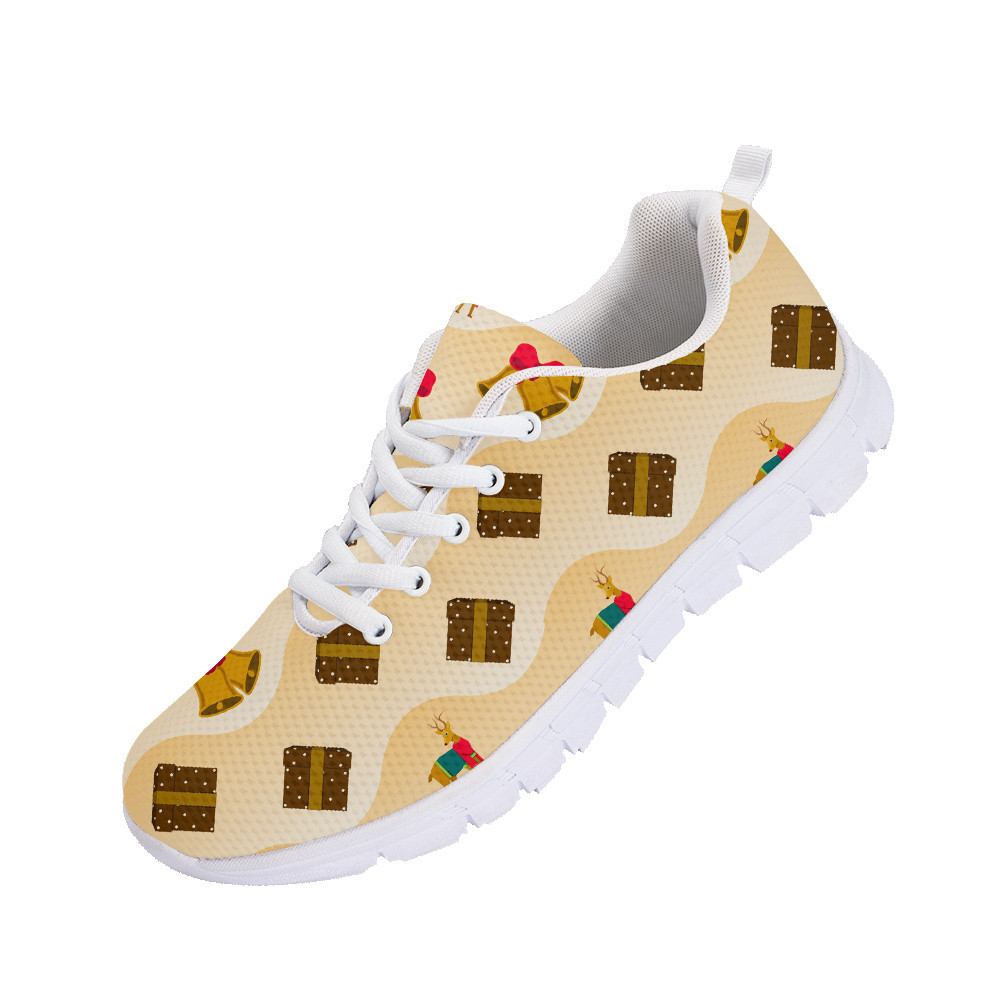 Pastel Orange Wavy Background Reindeer Brown Gift Boxes And Bells Running Shoes Sport Sneakers