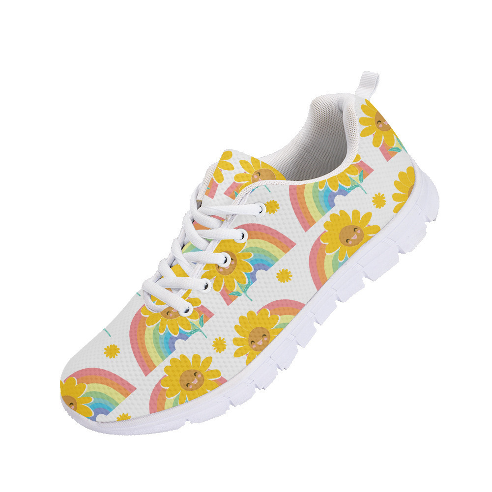 Pastel Rainbow And Happy Smiley Sunflower Cartoon Character Pattern Running Shoes Sport Sneakers