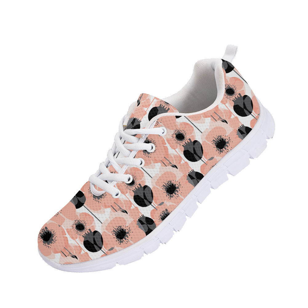 Pastel Pink Poppy Floral Pattern Illustration Running Shoes Sport Sneakers