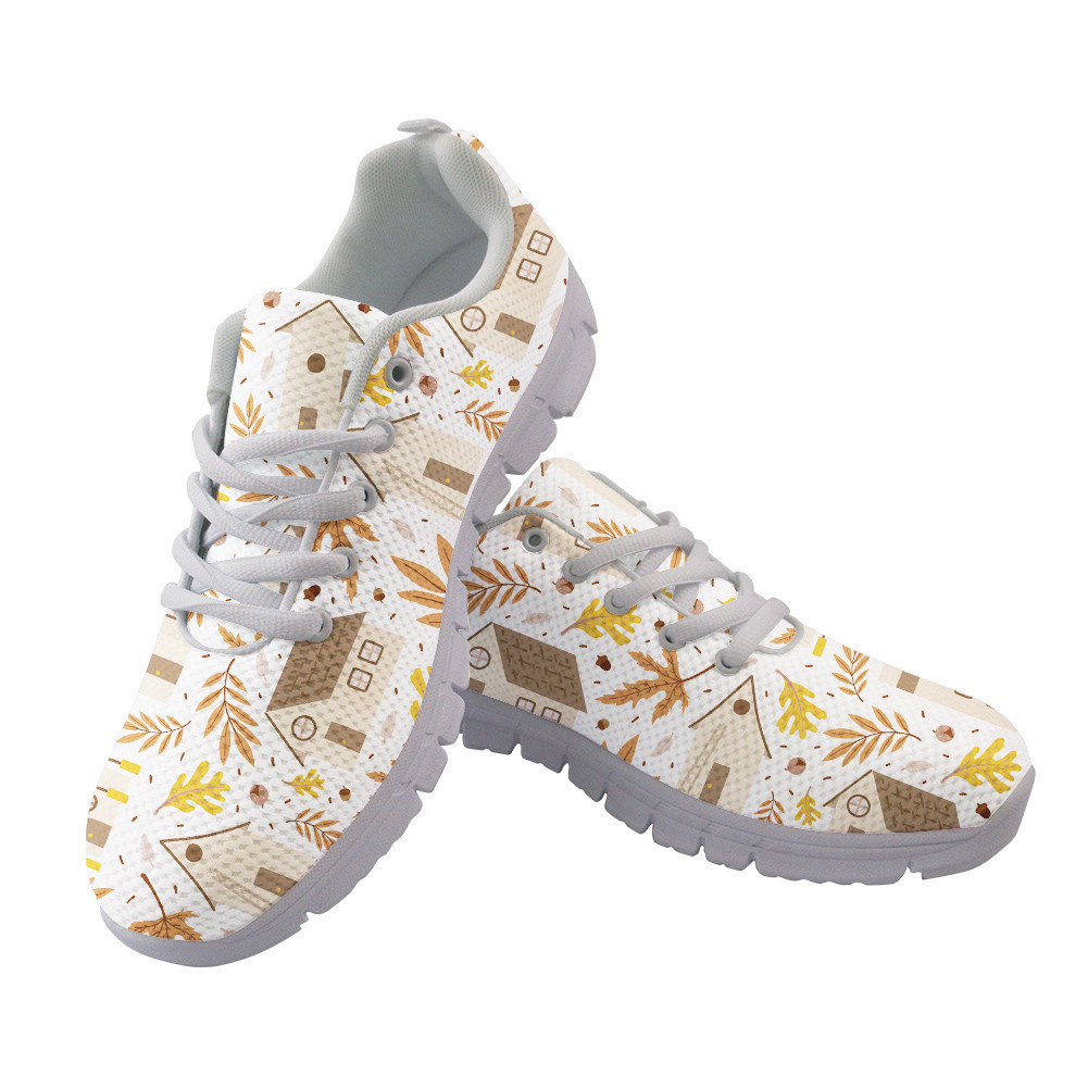 Peaceful House And Autumn Leaves In Brown And Beige Running Shoes Sport Sneakers