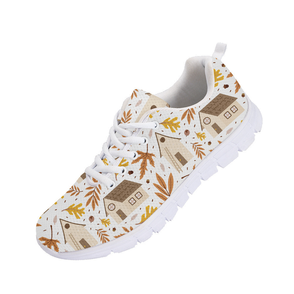 Peaceful House And Autumn Leaves In Brown And Beige Running Shoes Sport Sneakers